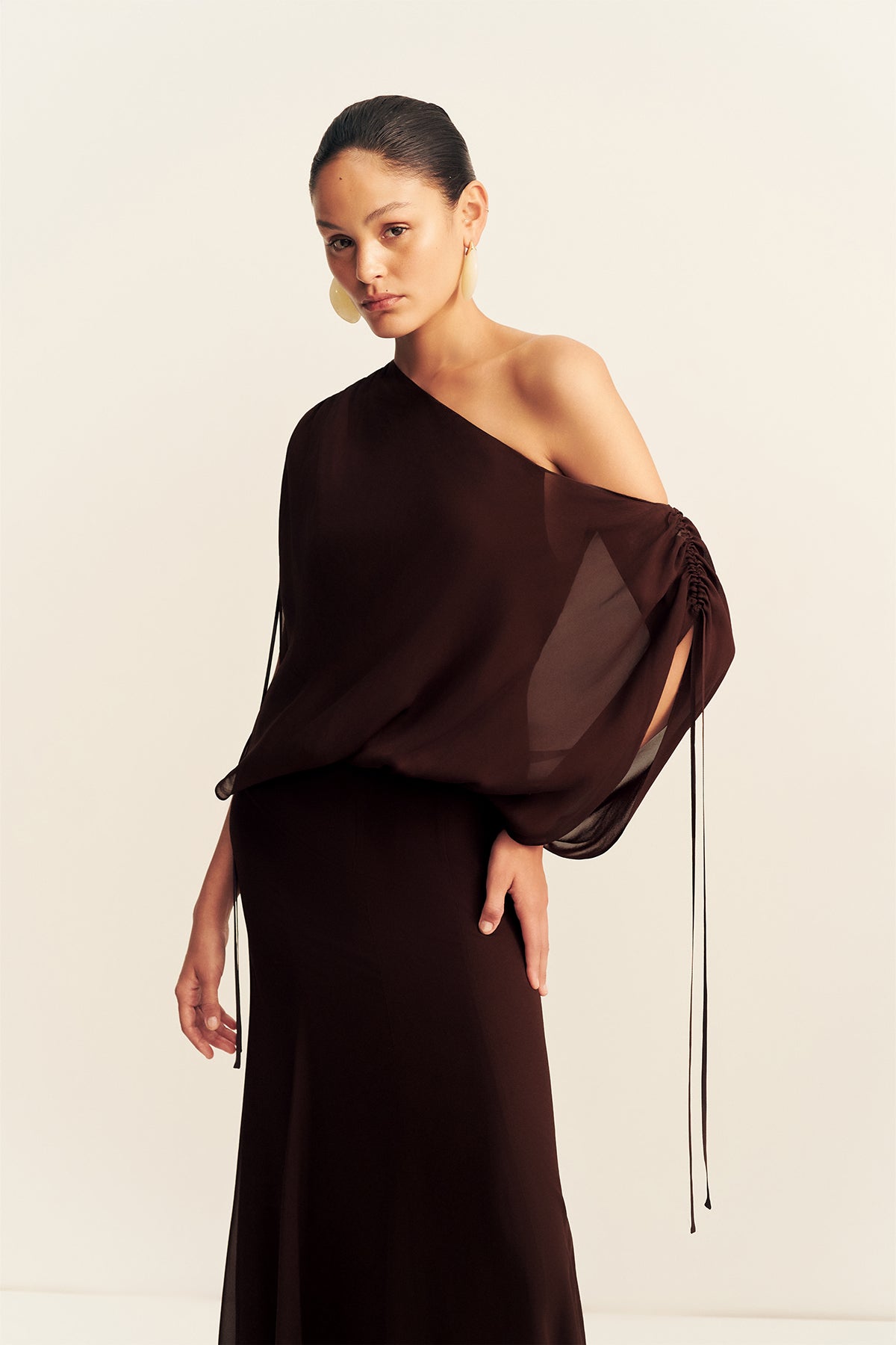 Amina Off Shoulder Blouson Maxi Dress | Ristretto | Dresses