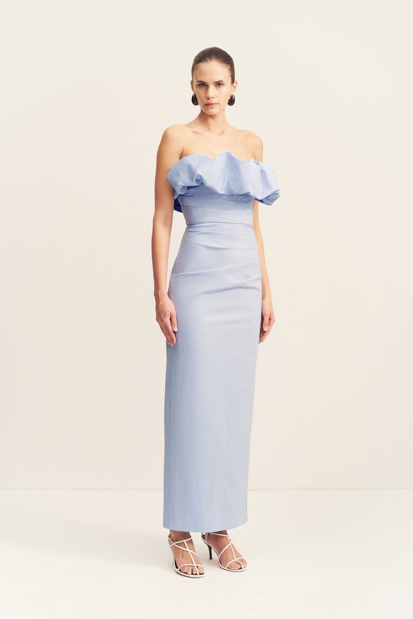 CAMPBELL STRAPLESS BUBBLE MAXI DRESS - CORNFLOWER BLUE