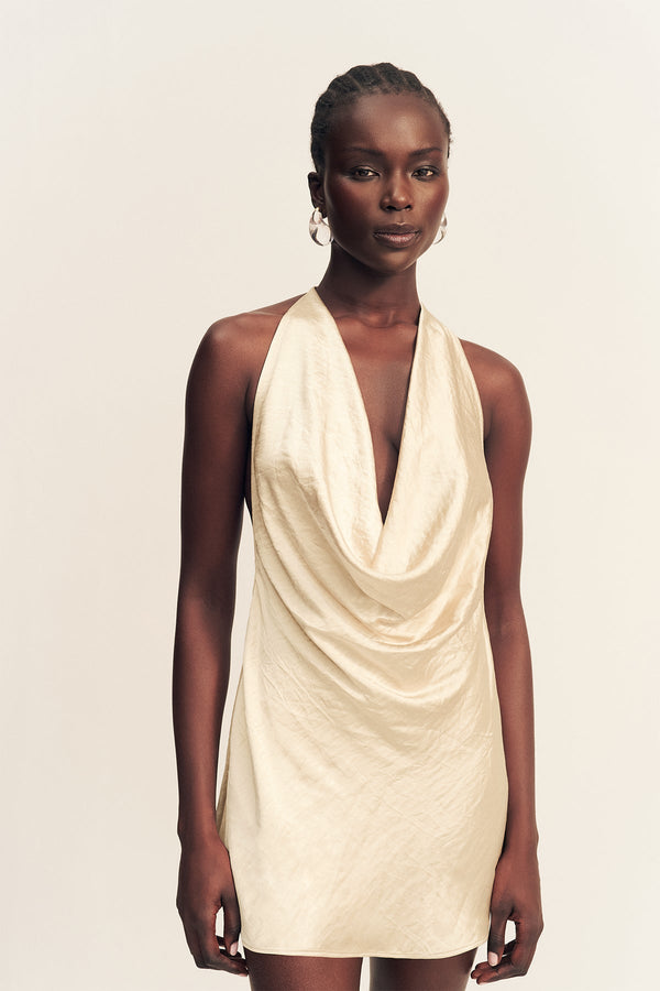 Shona Joy Andie Low Cowl Mini Dress in Metallic Neutral - size Aus 6/US 2 Shona Joy Andie Low Cowl Mini Dress in Metallic Neutral - size Aus 6/US 2
