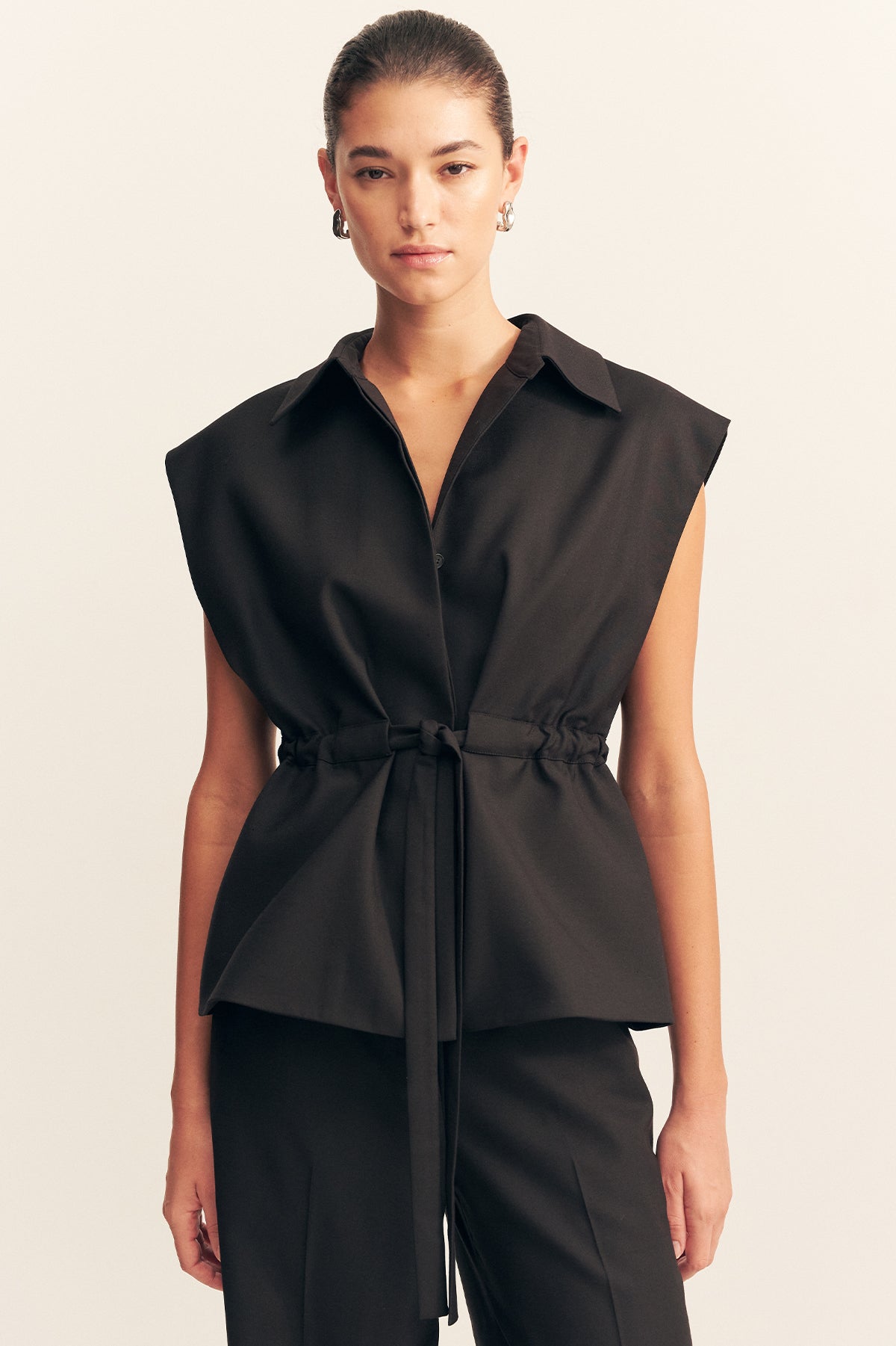 Castro Sleeveless Belted Vest | Black | Outerwear | Shona Joy
