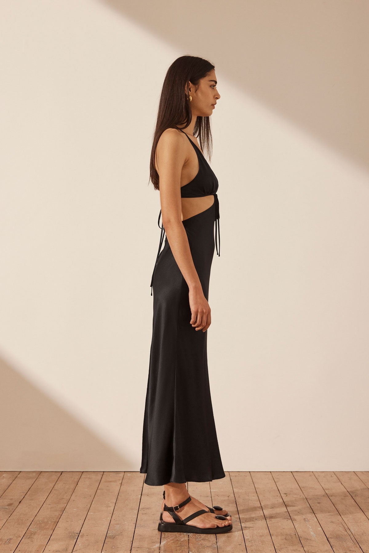Mezzanotte Silk Cut Out Tie Back Midi Dress | Black | Dresses | Shona Joy –  Shona Joy International
