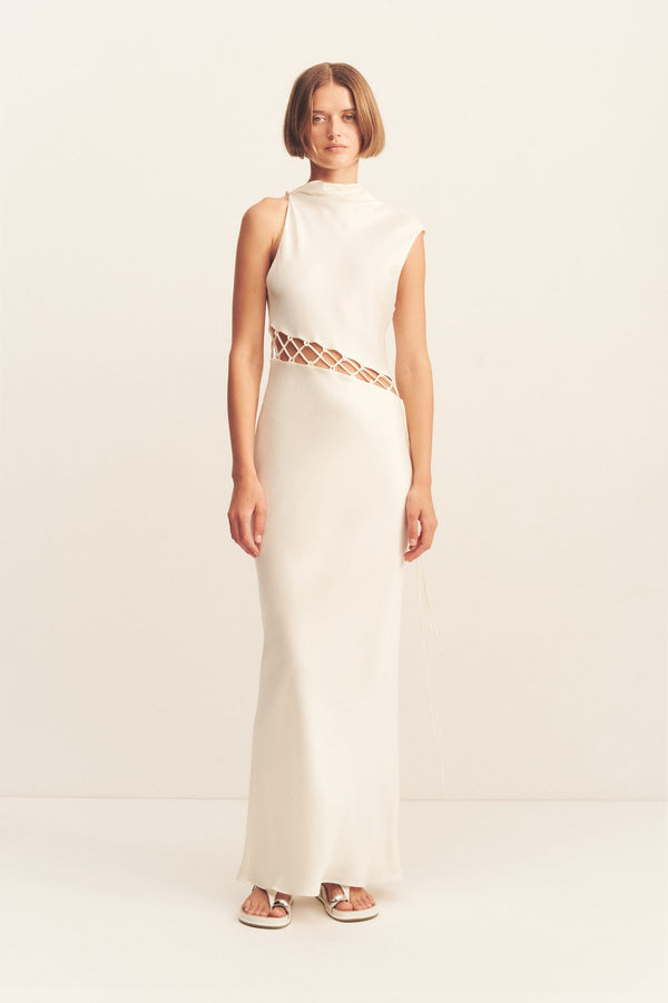 HUXLEY COWL LACE UP MAXI DRESS - VANILLA_F