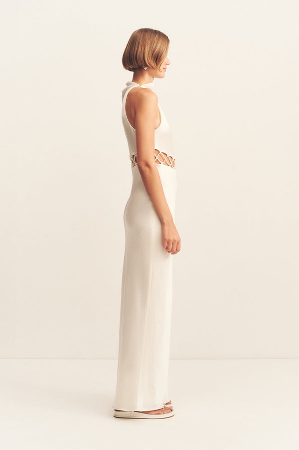 HUXLEY COWL LACE UP MAXI DRESS - VANILLA