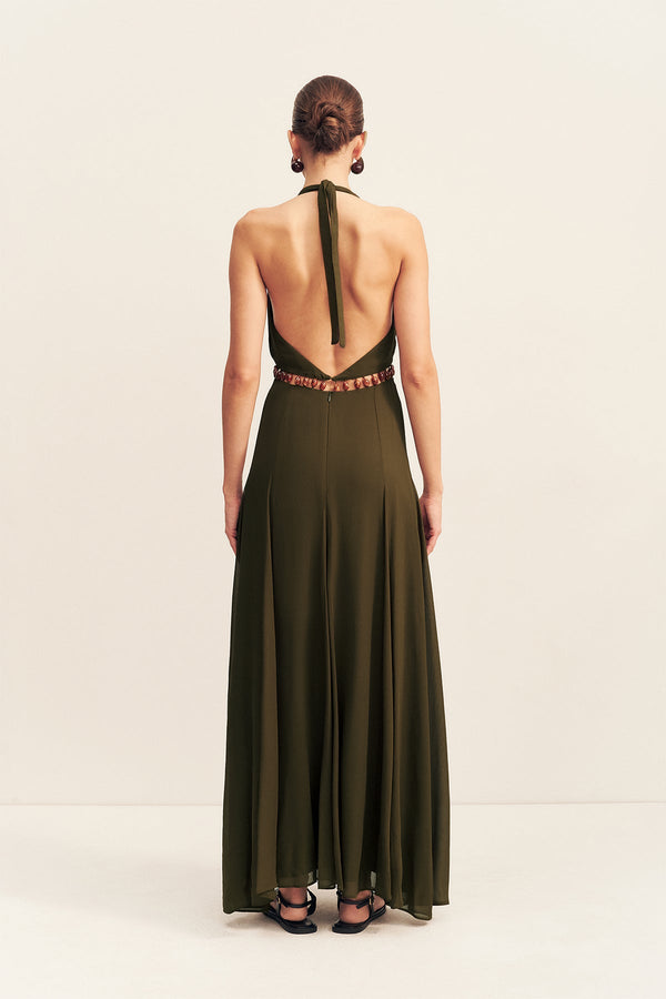 JUNO BEADED PLUNGED MAXI DRESS - JUNGLE