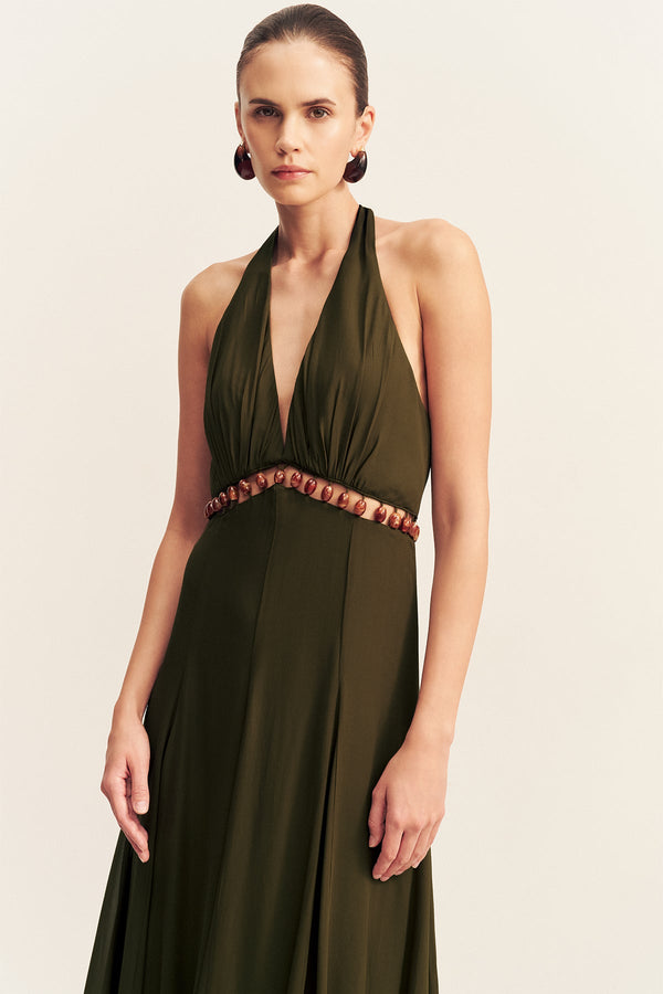 JUNO BEADED PLUNGED MAXI DRESS - JUNGLE