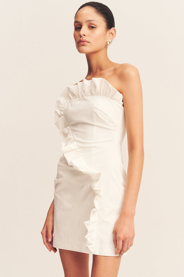 CAMPBELL RUFFLE MINI DRESS - WHITE_D
