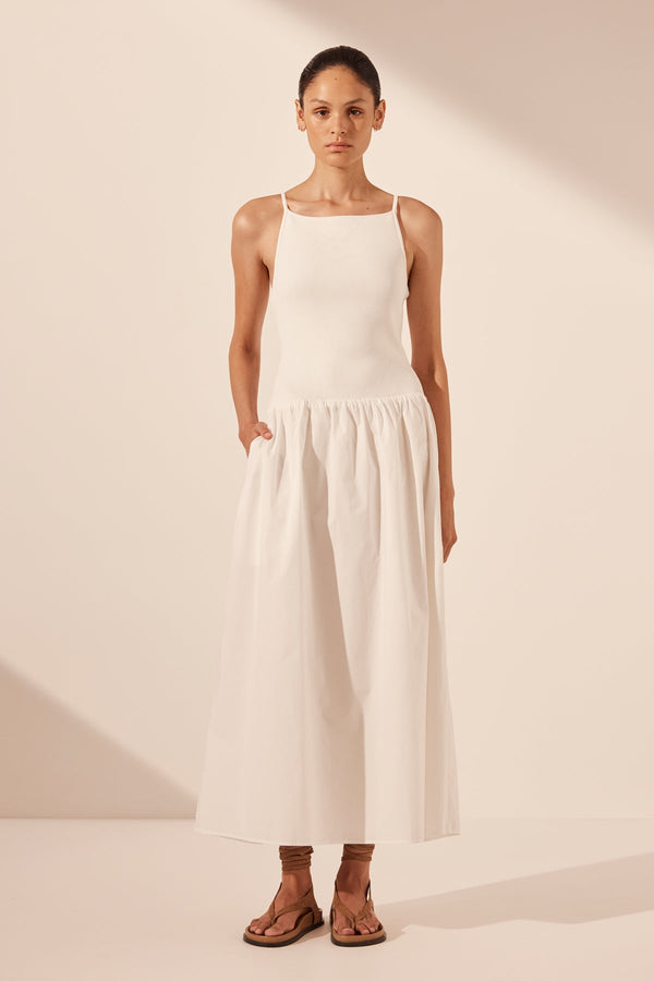 ALIAH HIGH NECK MIDI DRESS - IVORY_F