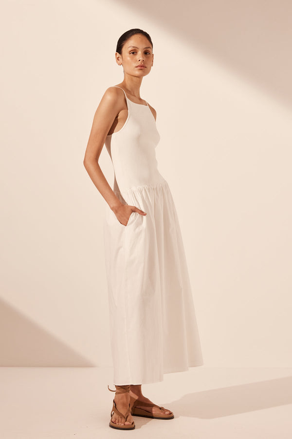 ALIAH HIGH NECK MIDI DRESS - IVORY_A
