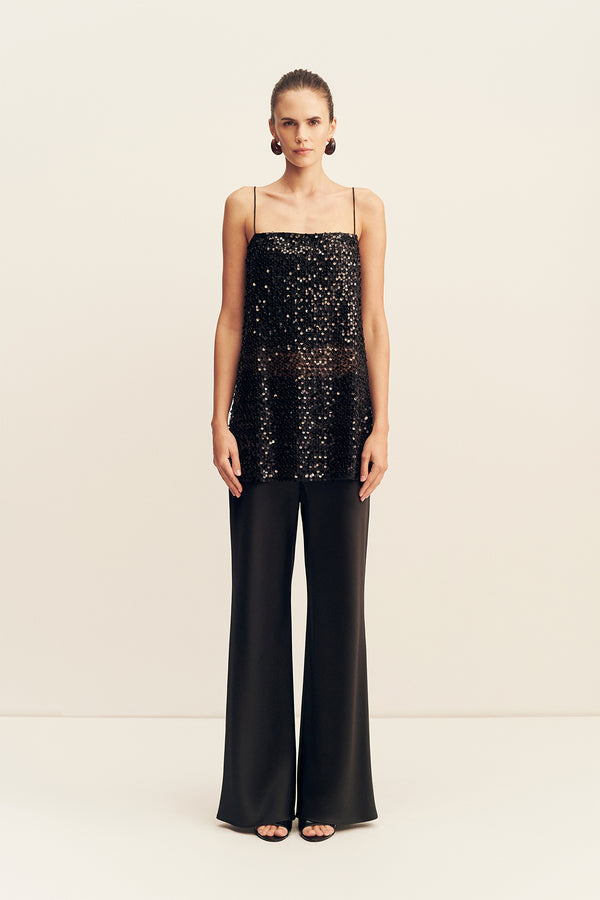EVERLY SEQUIN LONG LINE CAMI - BLACK_F
