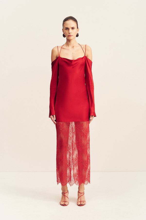 Shona Joy - Labyrinth Lace Off Shoulder Maxi Dress - Cherry Shona Joy - Labyrinth Lace Off Shoulder Maxi Dress - Cherry