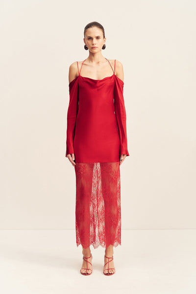Shona Joy - Labyrinth Lace Off Shoulder Maxi Dress - Cherry Shona Joy - Labyrinth Lace Off Shoulder Maxi Dress - Cherry