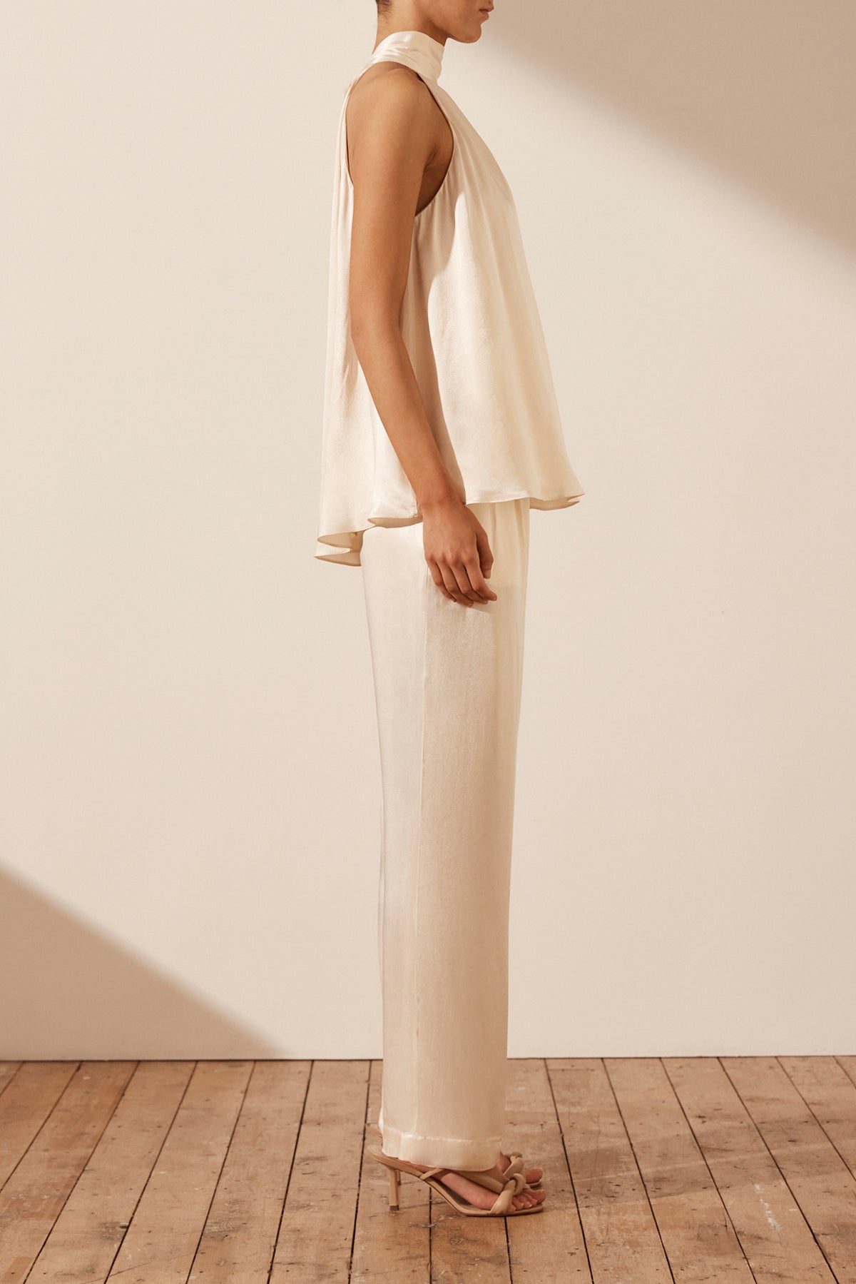 La Lune High Neck Sleeveless Blouse | Cream | Tops | Shona Joy