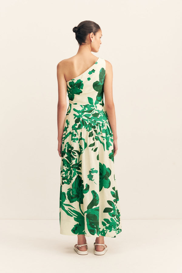 green and white one shoulder dress Green Floral Print One Shoulder Dress - Maxi Dresses