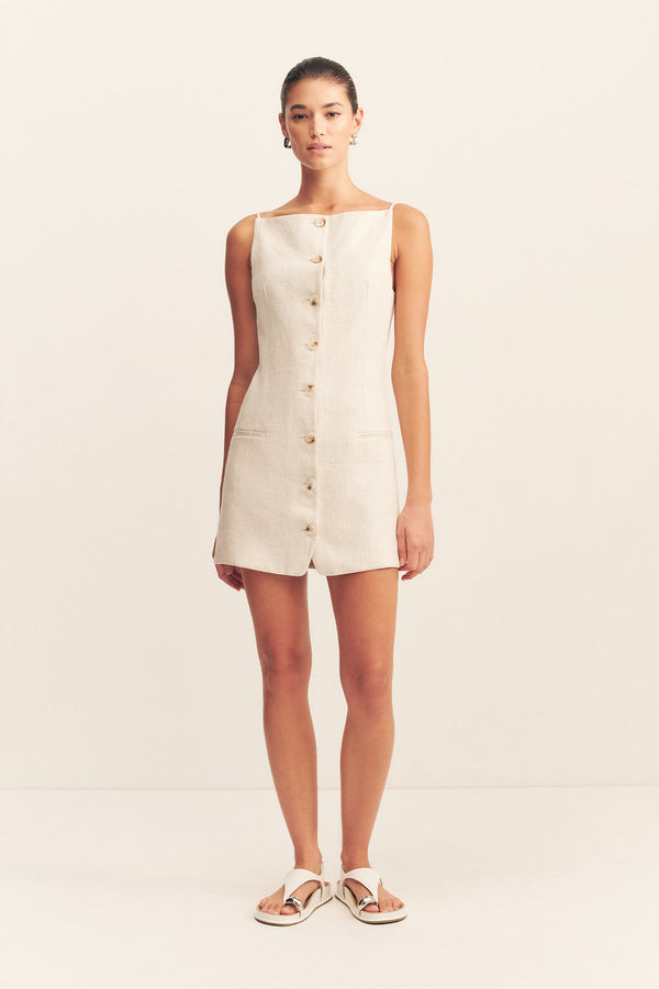 ELLIOT SQUARE NECK MINI DRESS - PARCHMENT_F