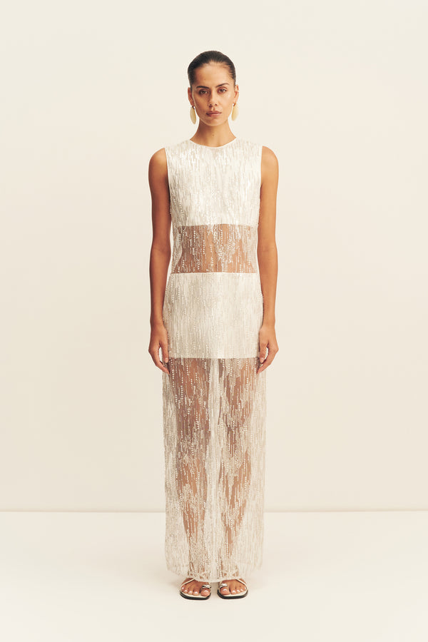 VIVA SEQUIN SPLICED MAXI DRESS - IVORY_F