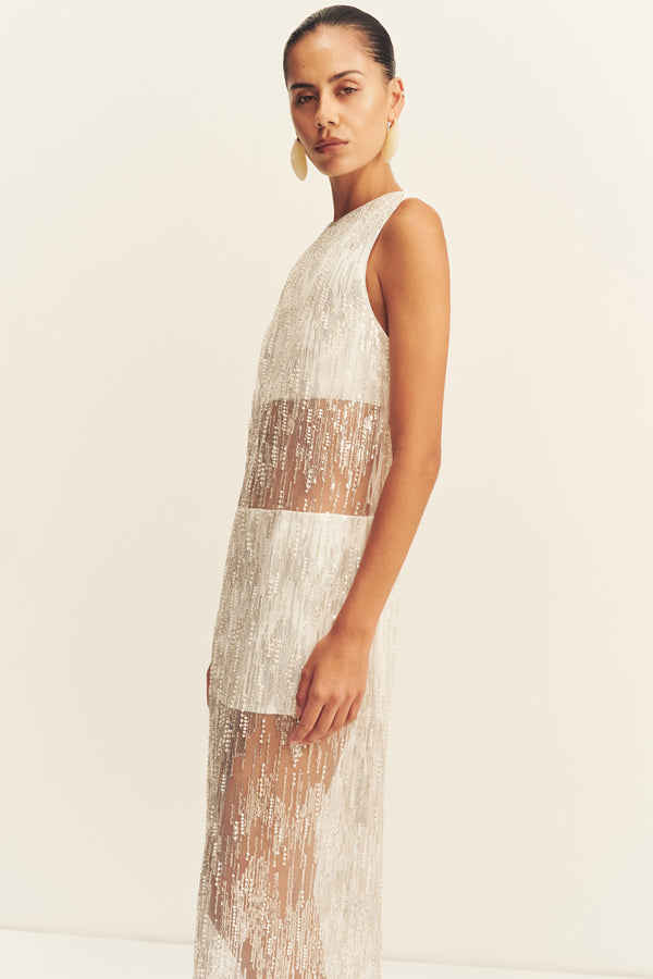 VIVA SEQUIN SPLICED MAXI DRESS - IVORY