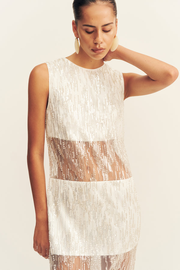 VIVA SEQUIN SPLICED MAXI DRESS - IVORY
