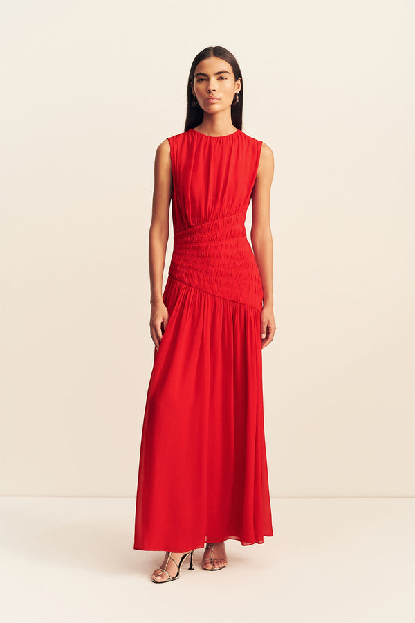 AMINA PANELLED RUCHED MAXI DRESS - CHILLI_F