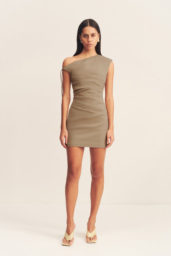 LANI ASYMMETRICAL MINI DRESS - PEBBLE_F