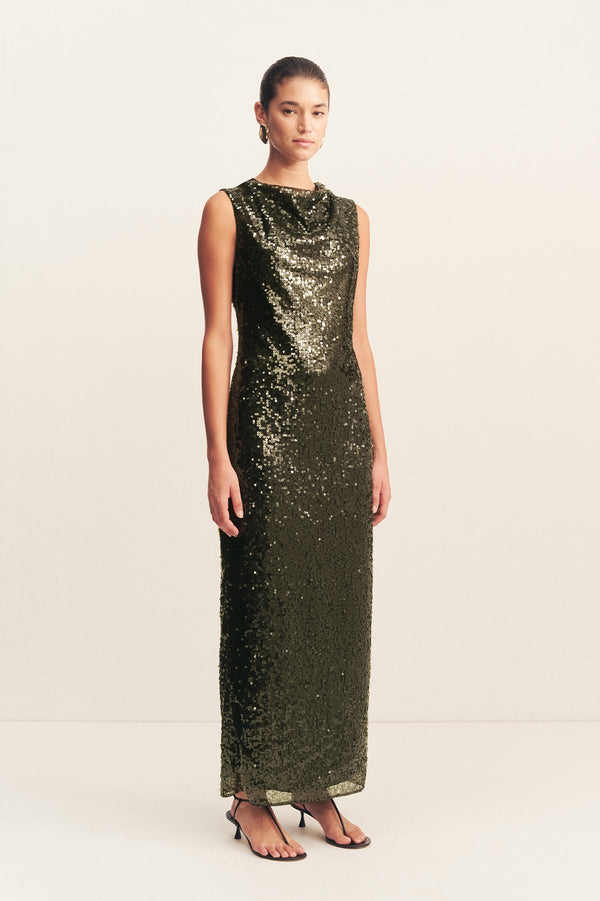 OLYMPIA HIGH NECK SLEEVELESS MAXI DRESS