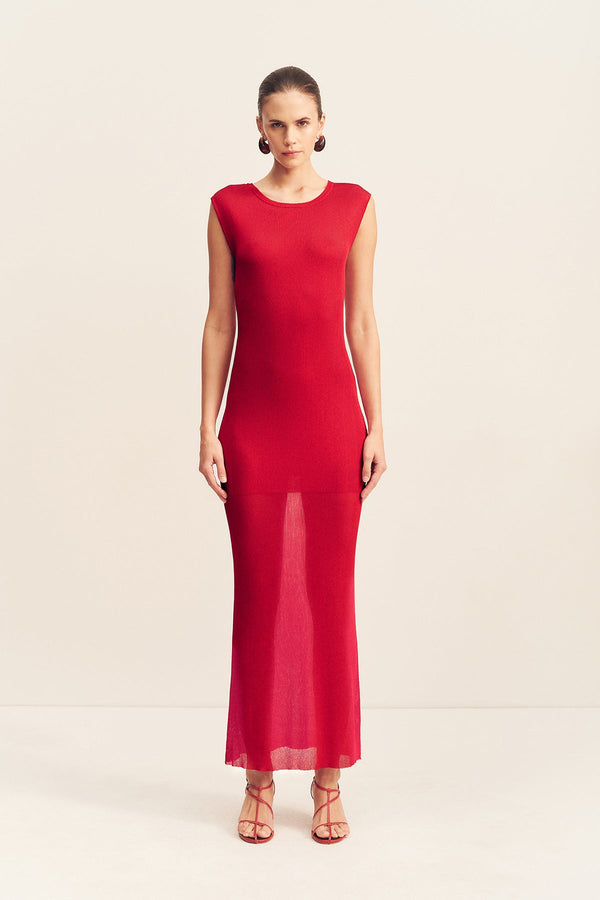 ROHE CAP SLEEVE MIDI DRESS - CHERRY_F