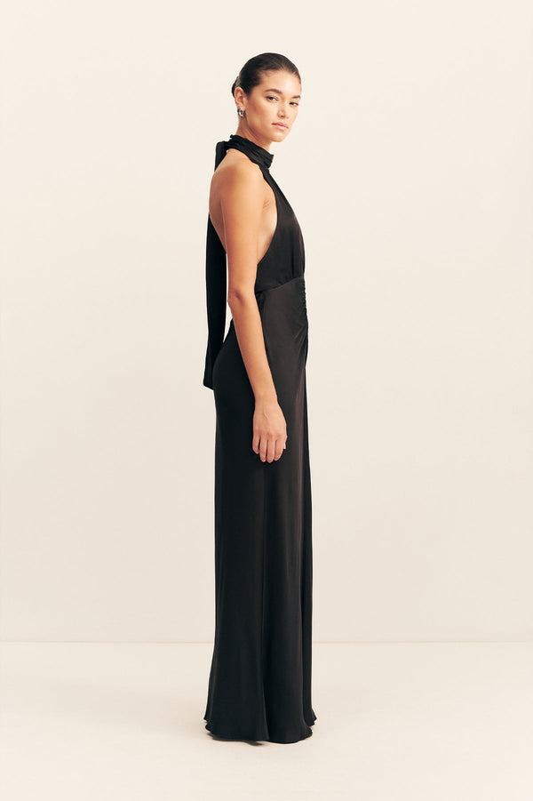 AGNES HALTER NECK MAXI DRESS - BLACK