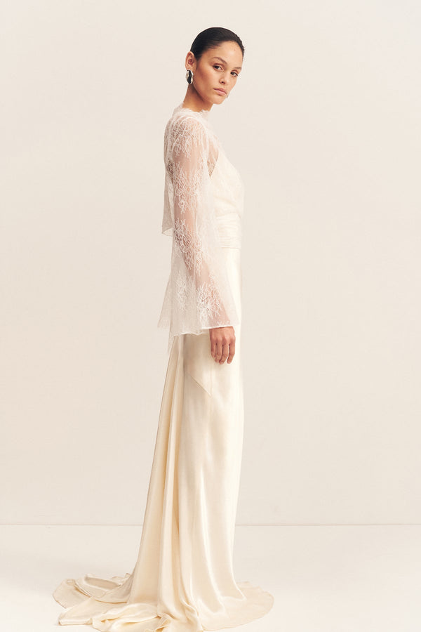 LAMBENT LACE LONG SLEEVE TIE TOP_S