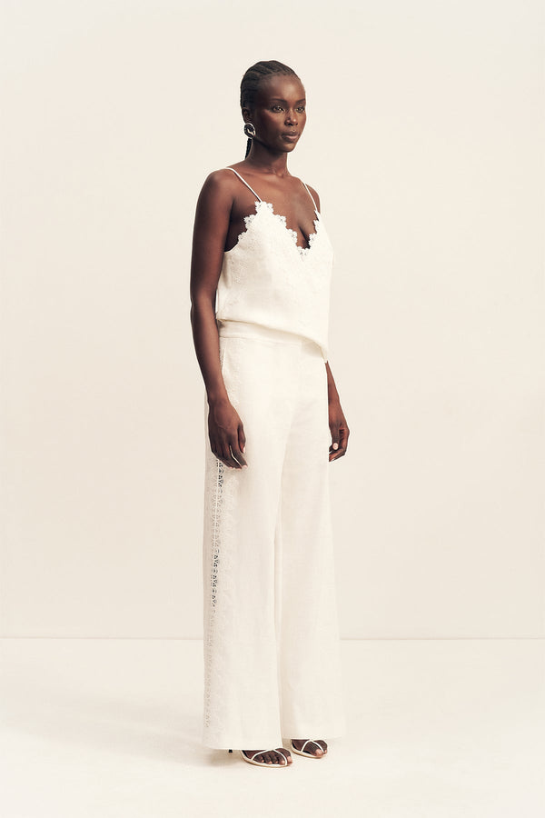 TOILE LINEN LACE WIDE LEG PANT - IVORY