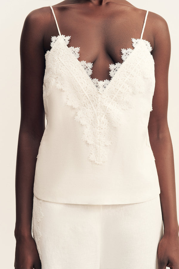 TOILE LINEN LACE CAMI - IVORY