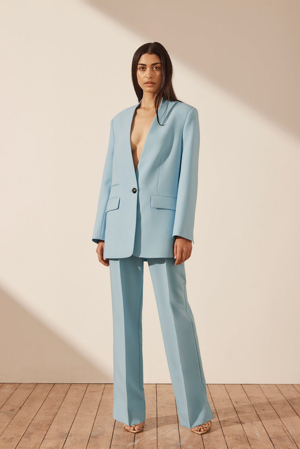 In The Style x Lorna Luxe blazer and pants set in blue