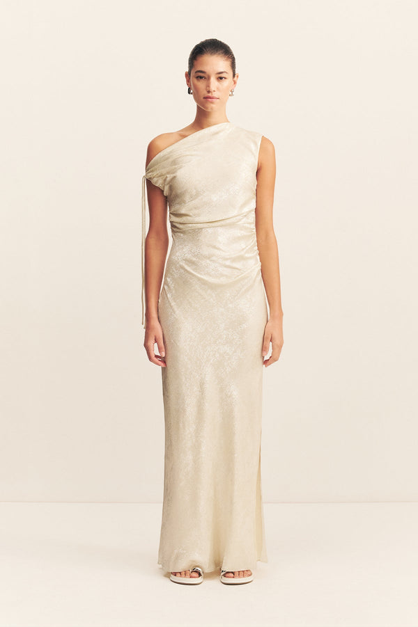 CALDER GATHERED MAXI DRESS - BUBBLY_F