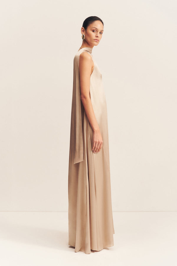 LA LUNE SCARF PANELLED MAXI DRESS - GOLD_S