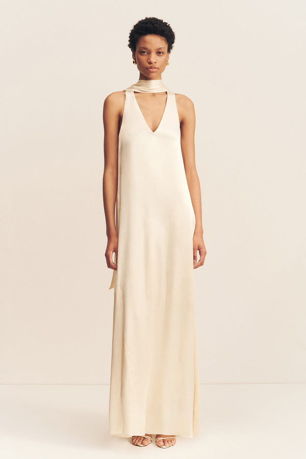 LA LUNE SCARF PANELLED MAXI DRESS - CREAM_F