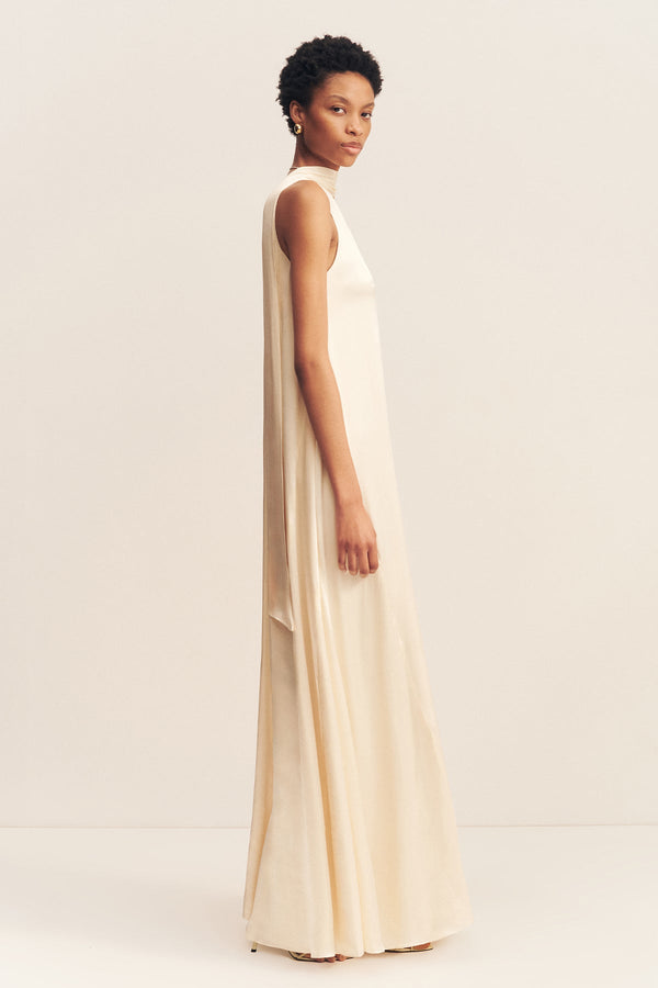 LA LUNE SCARF PANELLED MAXI DRESS - CREAM_S
