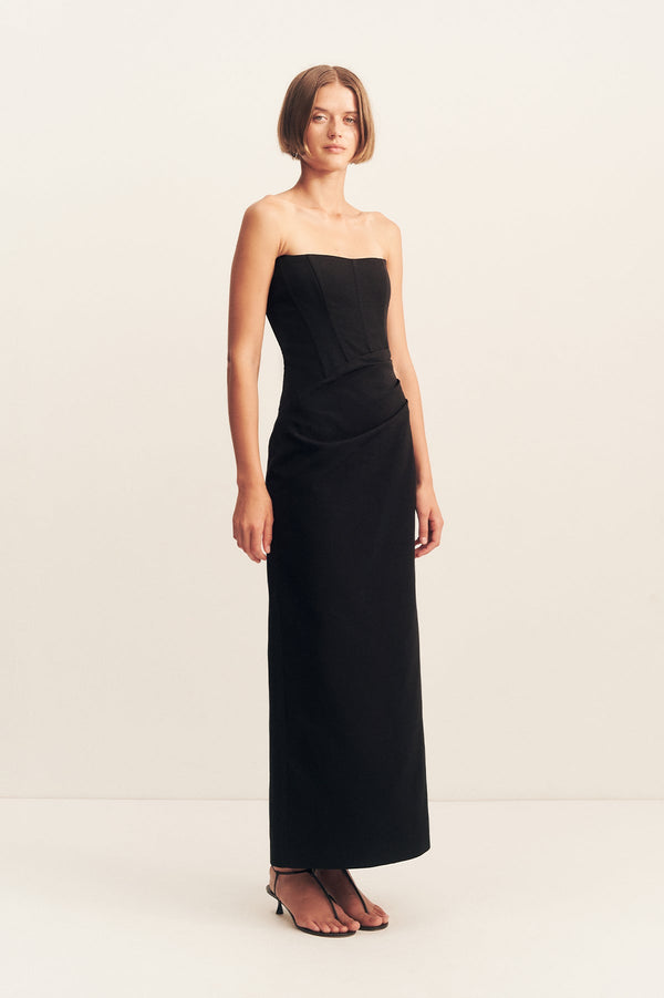 OAKLEY STRAPLESS CORSET MAXI DRESS - BLACK