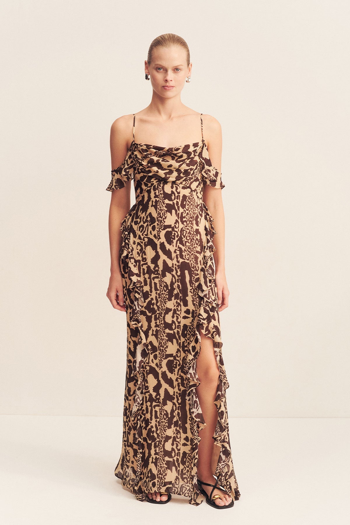 Goldie Ruffle Cowl Maxi Dress | Animal Effect | Dresses | Shona