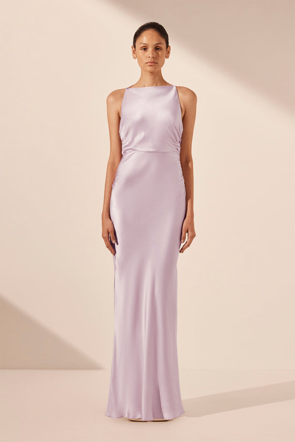 LA LUNE HIGH NECK RUCHED MAXI DRESS - LILAC_F