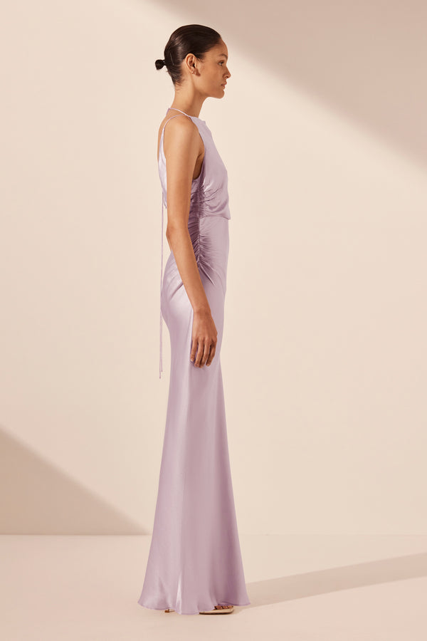 LA LUNE HIGH NECK RUCHED MAXI DRESS - LILAC_S