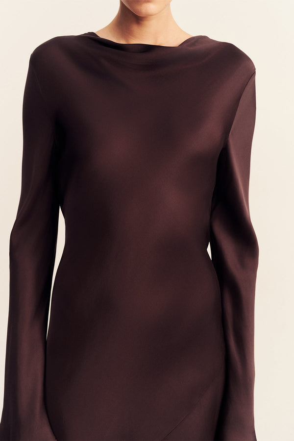 AGNES LONG SLEEVE MAXI DRESS WITH BELT - ESPRESSO