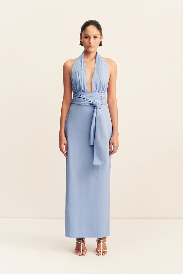 CAMPBELL HALTER PLUNGED MAXI DRESS - AZURINE_F