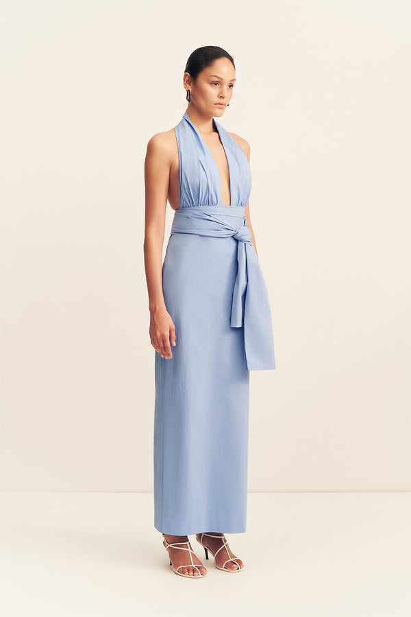 CAMPBELL HALTER PLUNGED MAXI DRESS - AZURINE