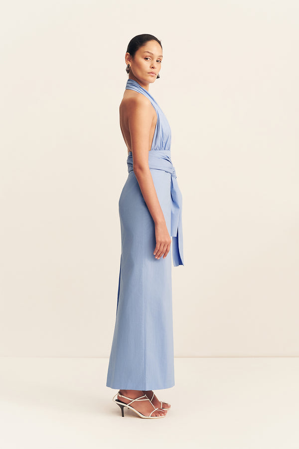 CAMPBELL HALTER PLUNGED MAXI DRESS - AZURINE