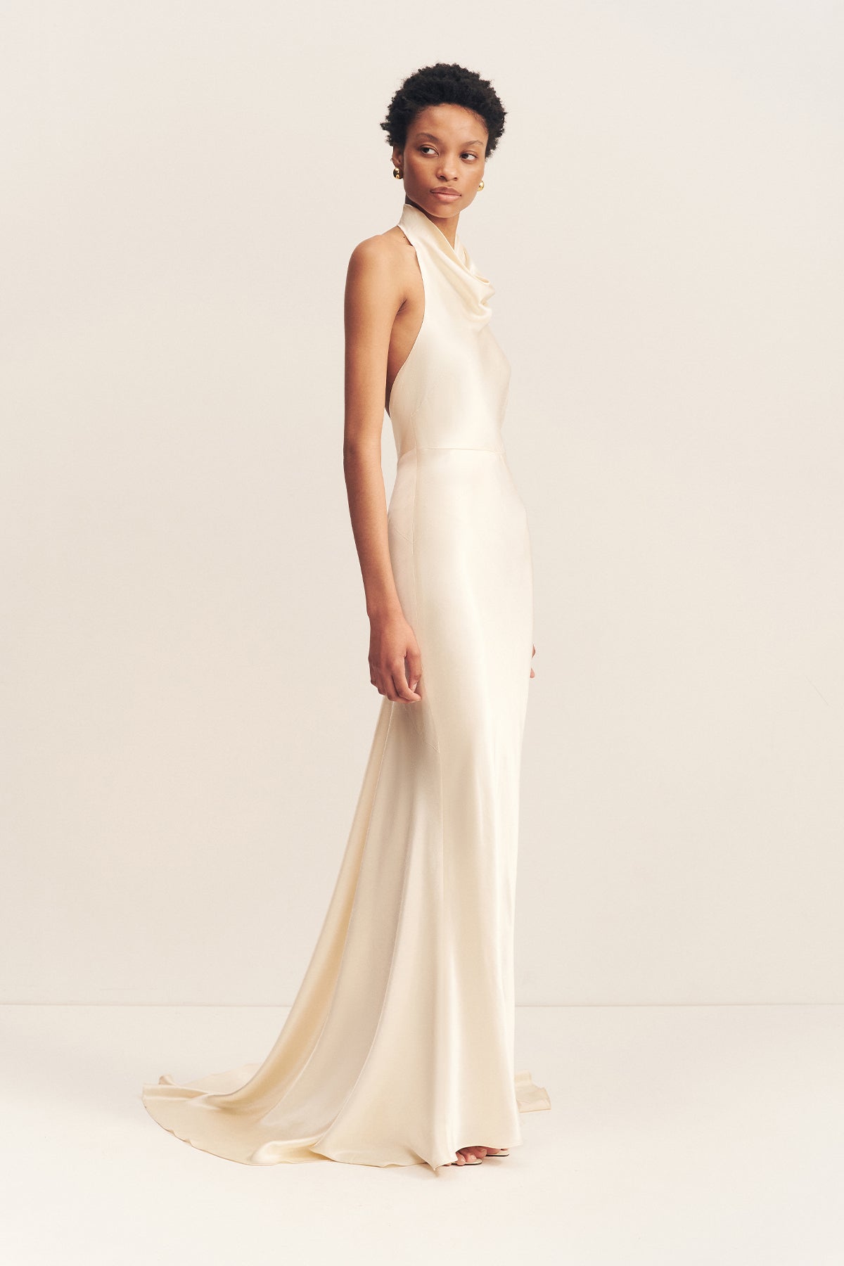 La Lune High Cowl Open Back Maxi Dress Cream Dresses Shona