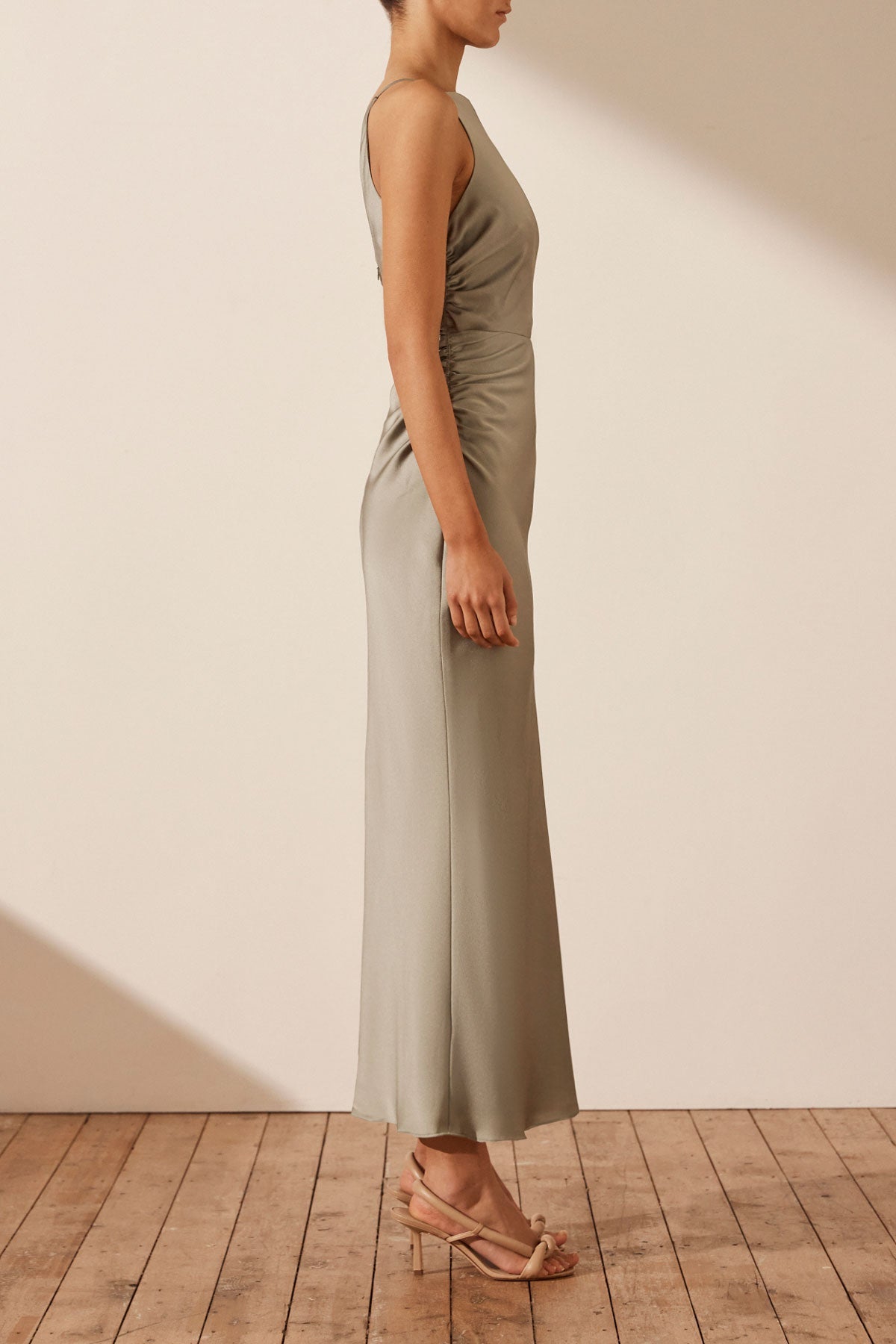 Luxe High Neck Ruched Midi Dress | Eucalyptus | Dresses | Shona Joy