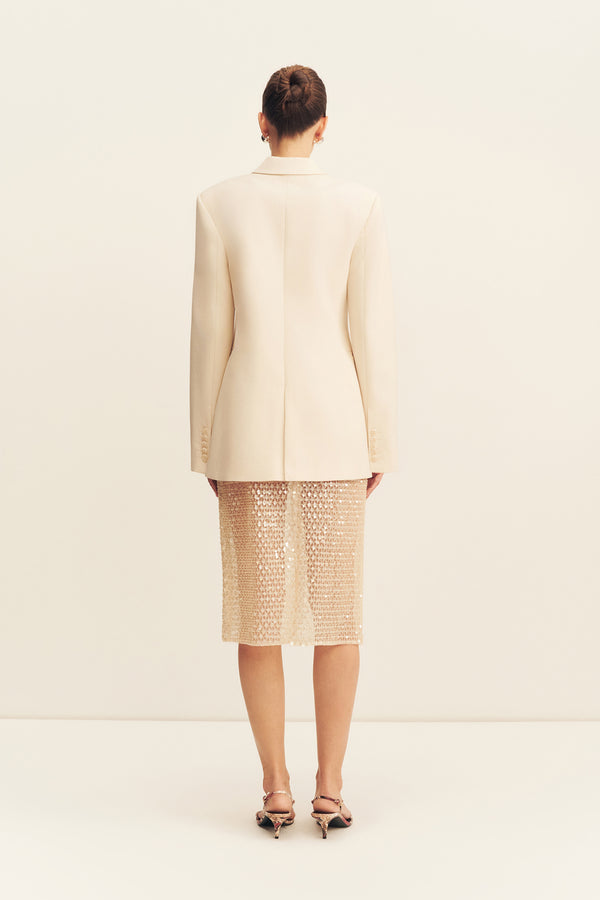 EVERLY SEQUIN MIDI SKIRT WITH DETACHABLE LINING - MACADAMIA
