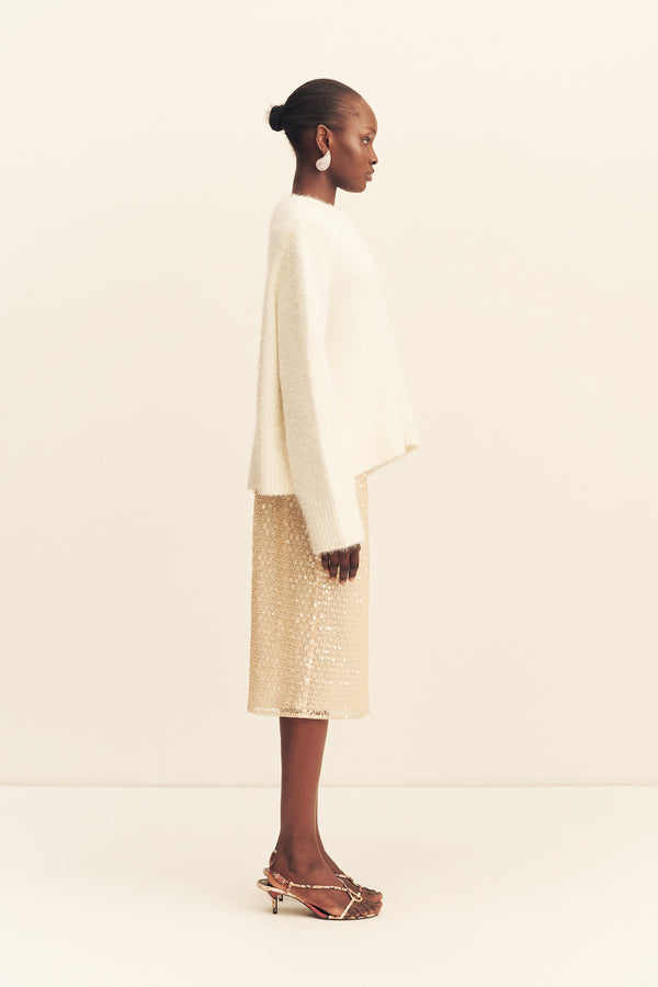 EVERLY SEQUIN MIDI SKIRT WITH DETACHABLE LINING - MACADAMIA