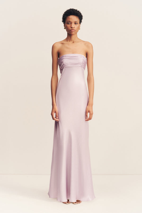 LA LUNE STRAPLESS RUCHED BODICE MAXI DRESS - LILAC_F