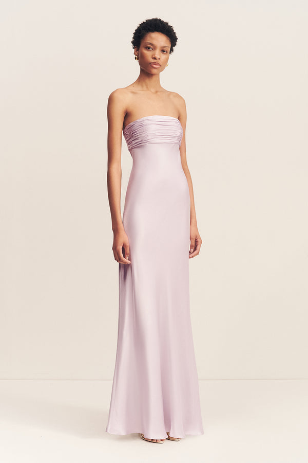 LA LUNE STRAPLESS RUCHED BODICE MAXI DRESS - LILAC