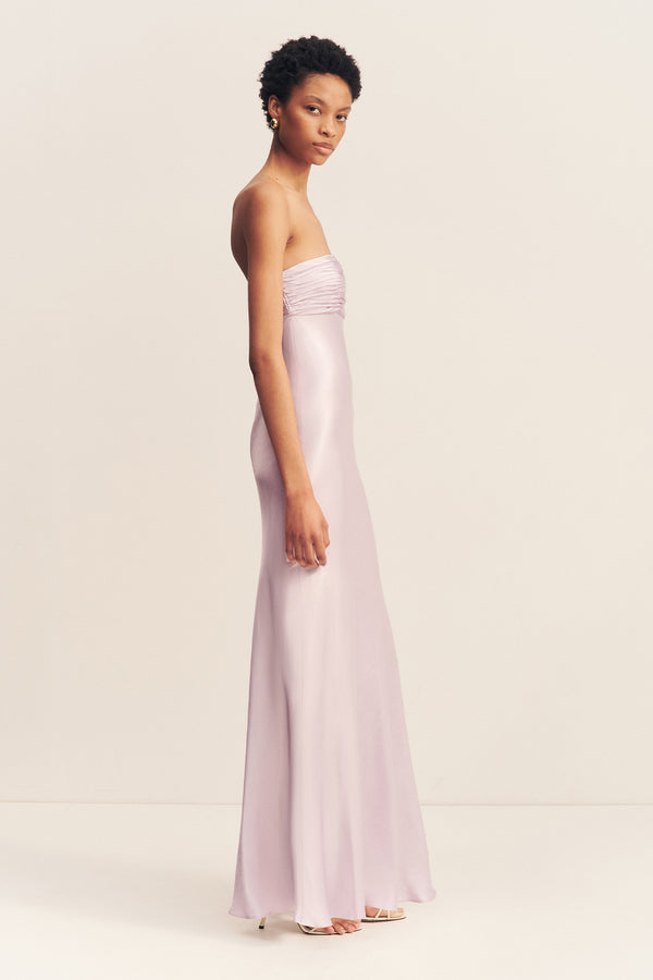 LA LUNE STRAPLESS RUCHED BODICE MAXI DRESS - LILAC