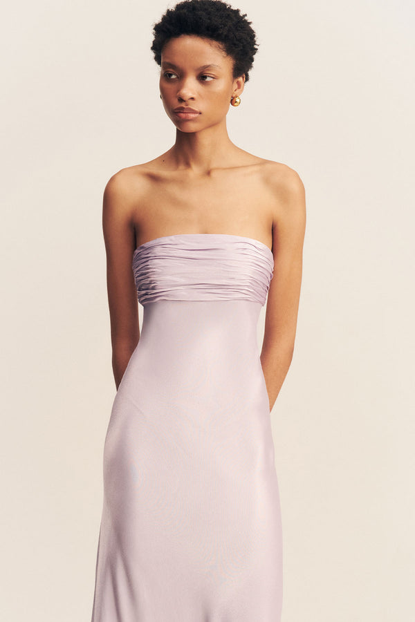 LA LUNE STRAPLESS RUCHED BODICE MAXI DRESS - LILAC